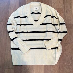 Aerie Cream and Black Striped V-Neck Sweater